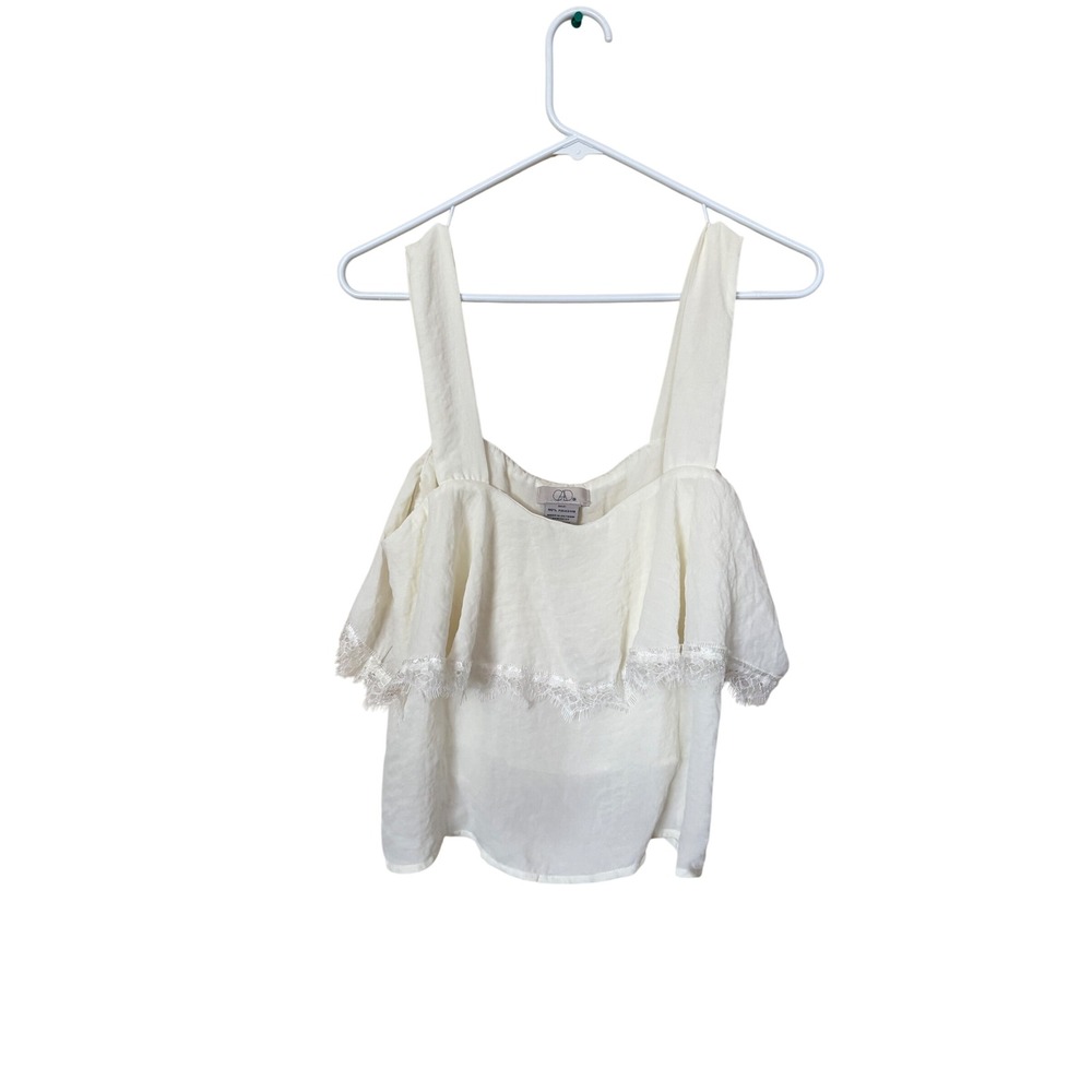 CAD Womens Off Ivory Lace Trim Ruffle Cold Shoulder Top SC2841 Size Large